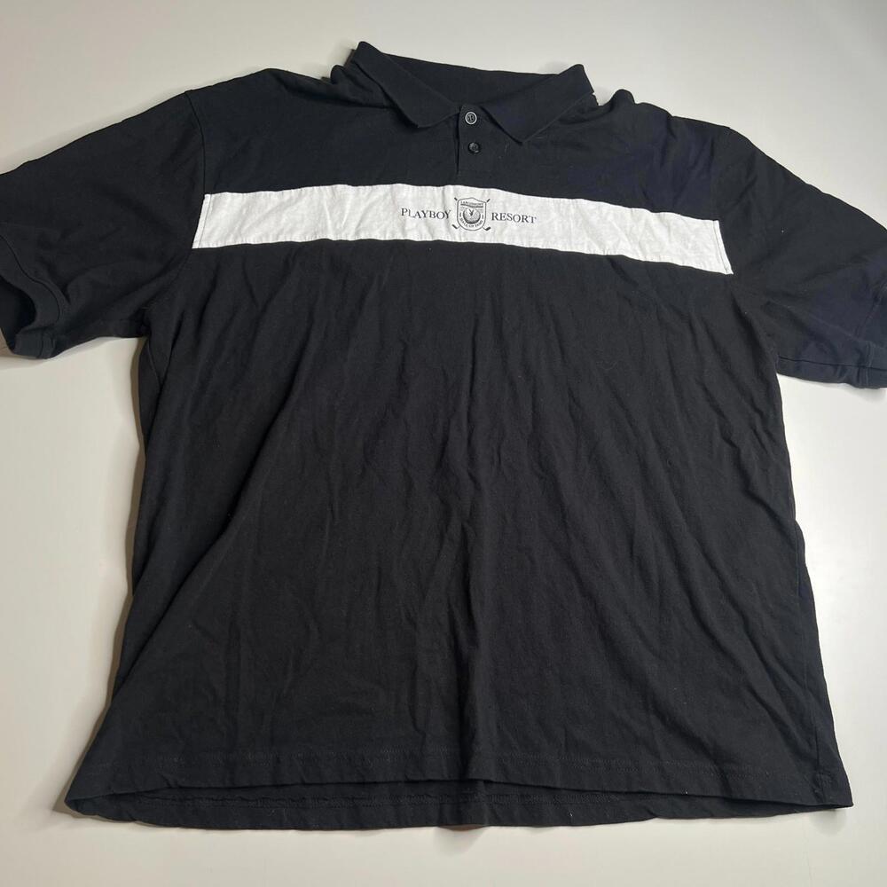 Vintage Playboy Resort Polo Shirt XL Black White Golf Crest Logo‎ PacSun Rare